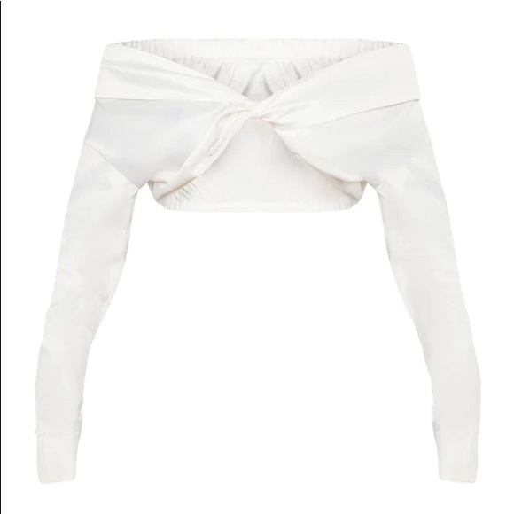 PRETTY LITTLE THING WHITE SATIN BARDOT BLOUSE - Picture 4 of 7